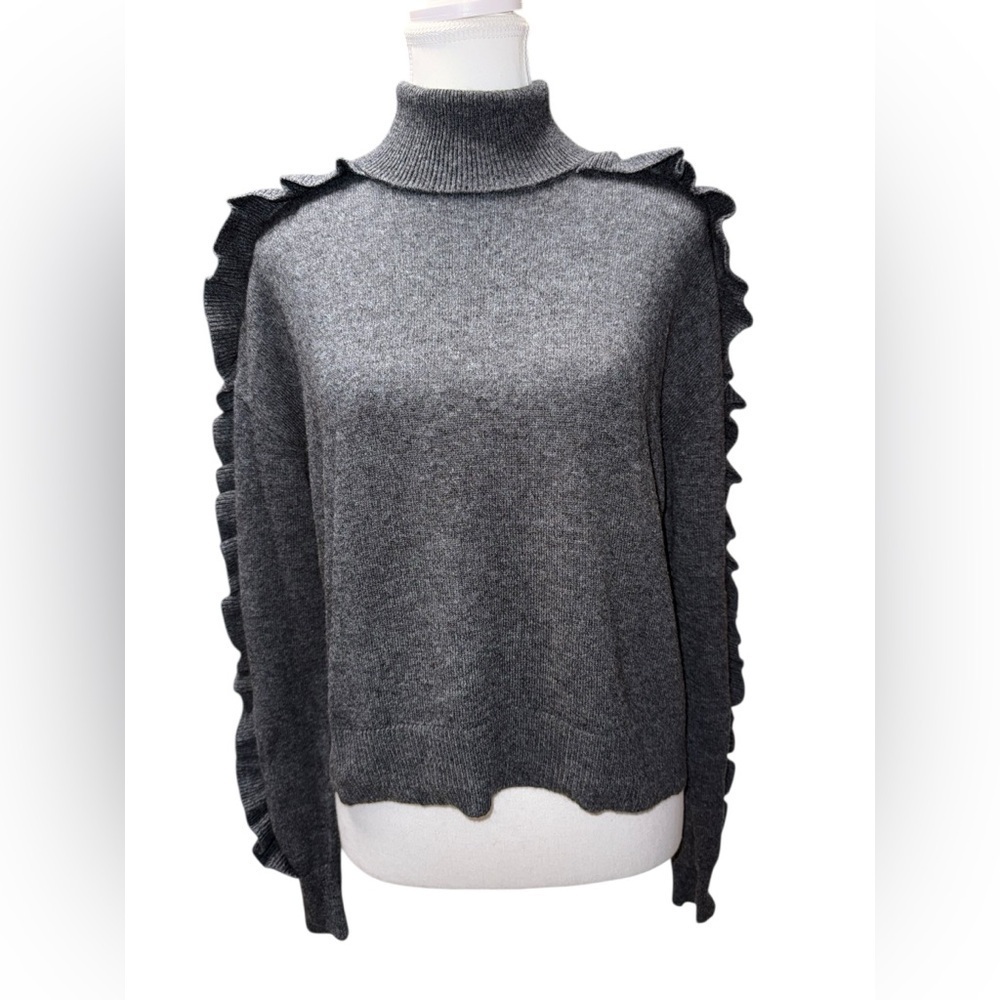 Cinq à Sept Tous Les Jours Savanna Ruffle Trim Cashmere Turtleneck Sweater